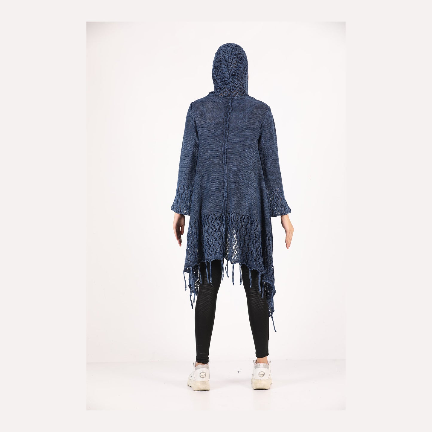 Fringe Long Hoodie Knitted  Cardigan