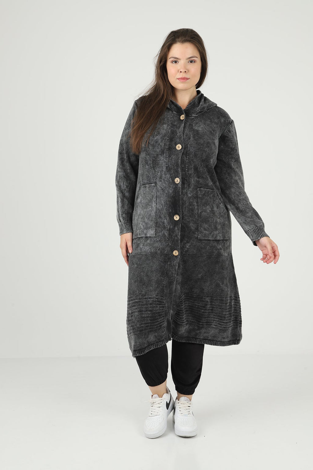 Acid Washed  Women Hoodie Cotton  Cardigan