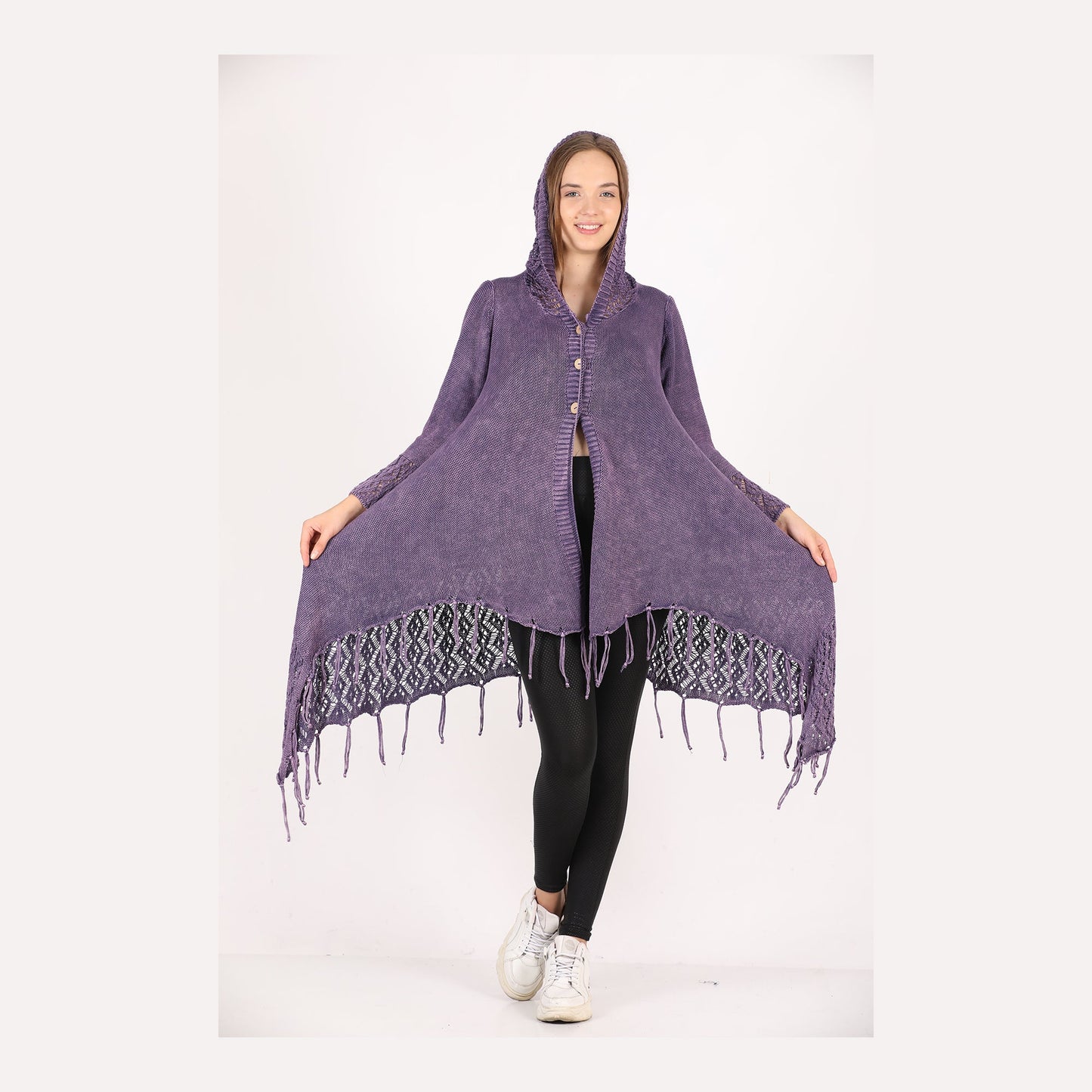 Fringe Long Hoodie Knitted  Cardigan