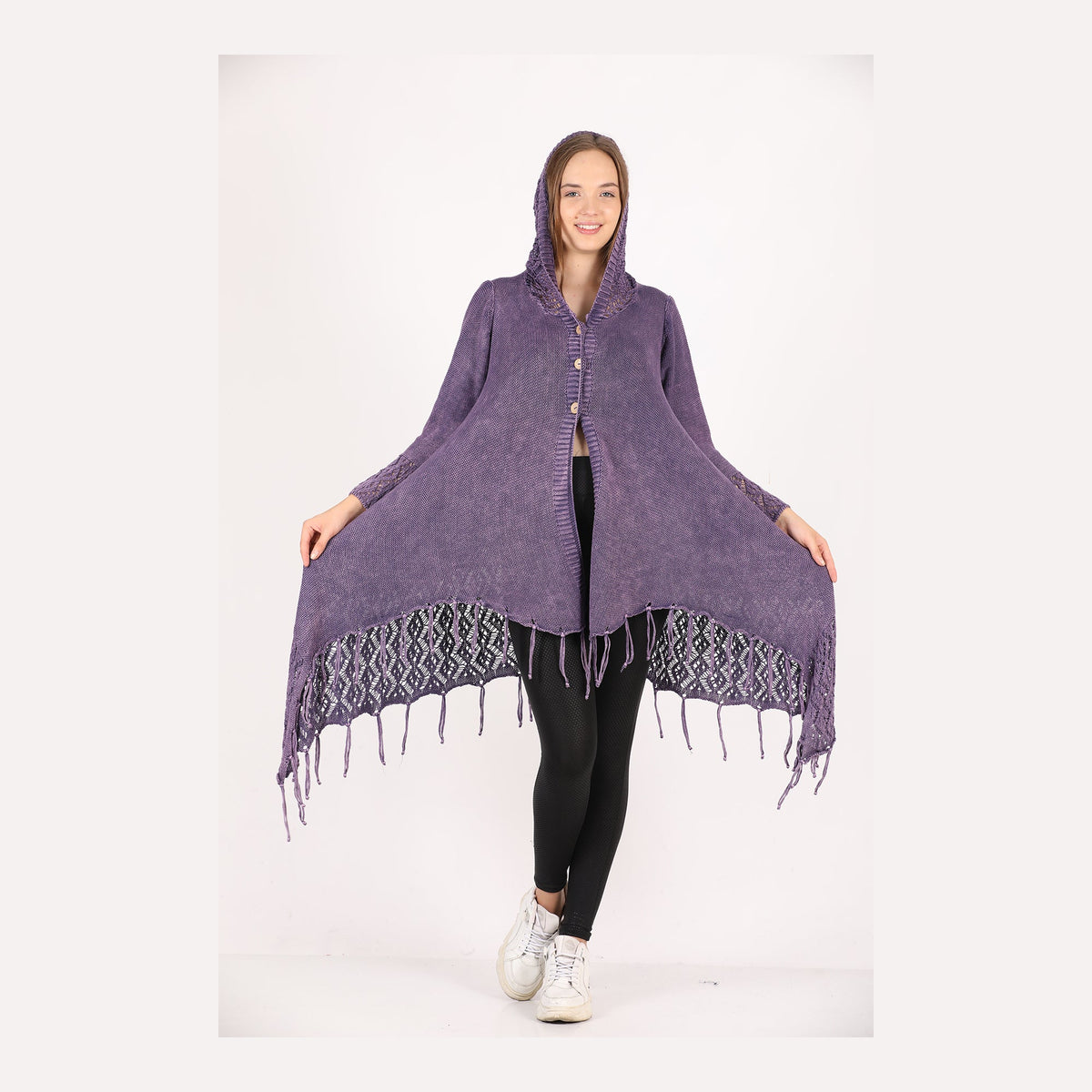 Fringe Long Hoodie Knitted  Cardigan