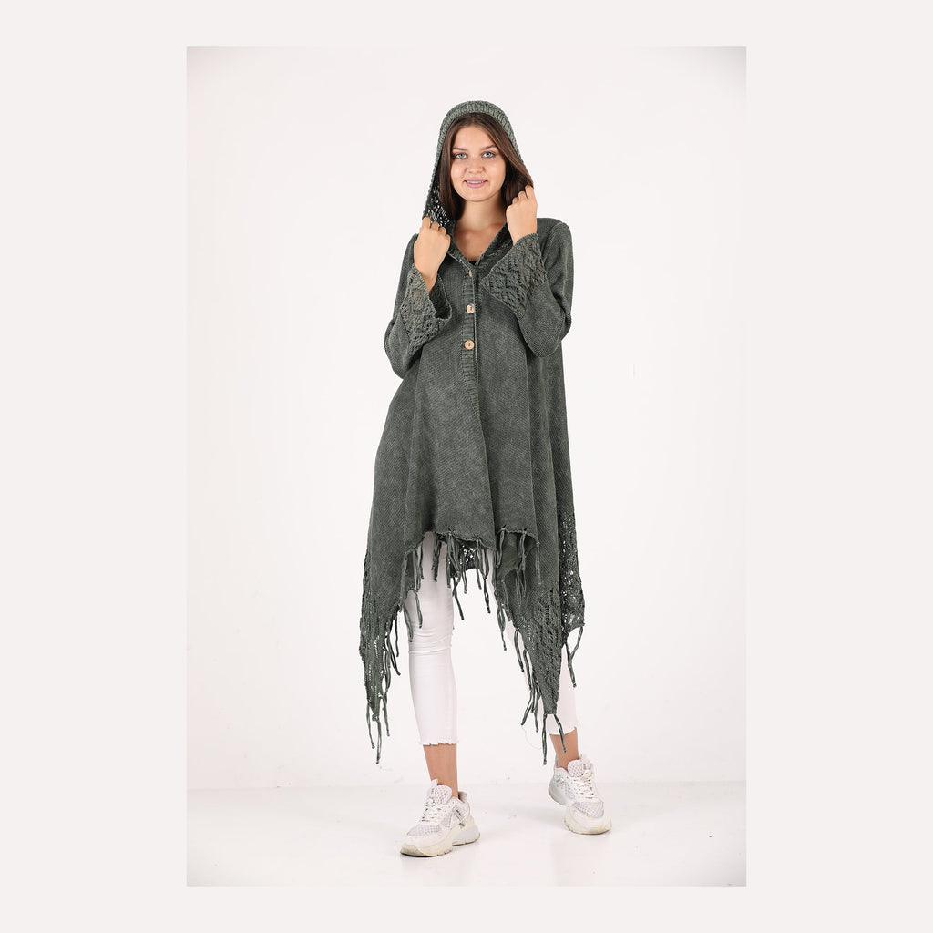 Fringe Long Hoodie Knitted  Cardigan