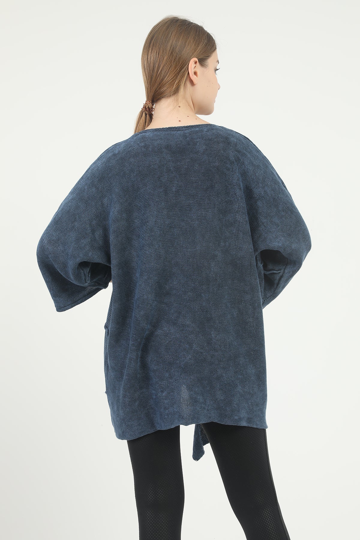 Navy Asymmetric Cut Detail Woman Knitted Sweater