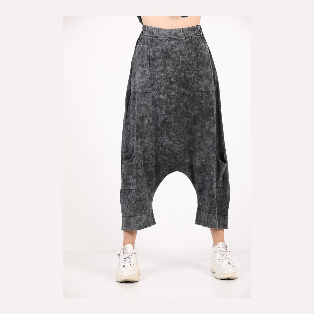 Black Oversize Bohemian Woman Pants with Pocket Details