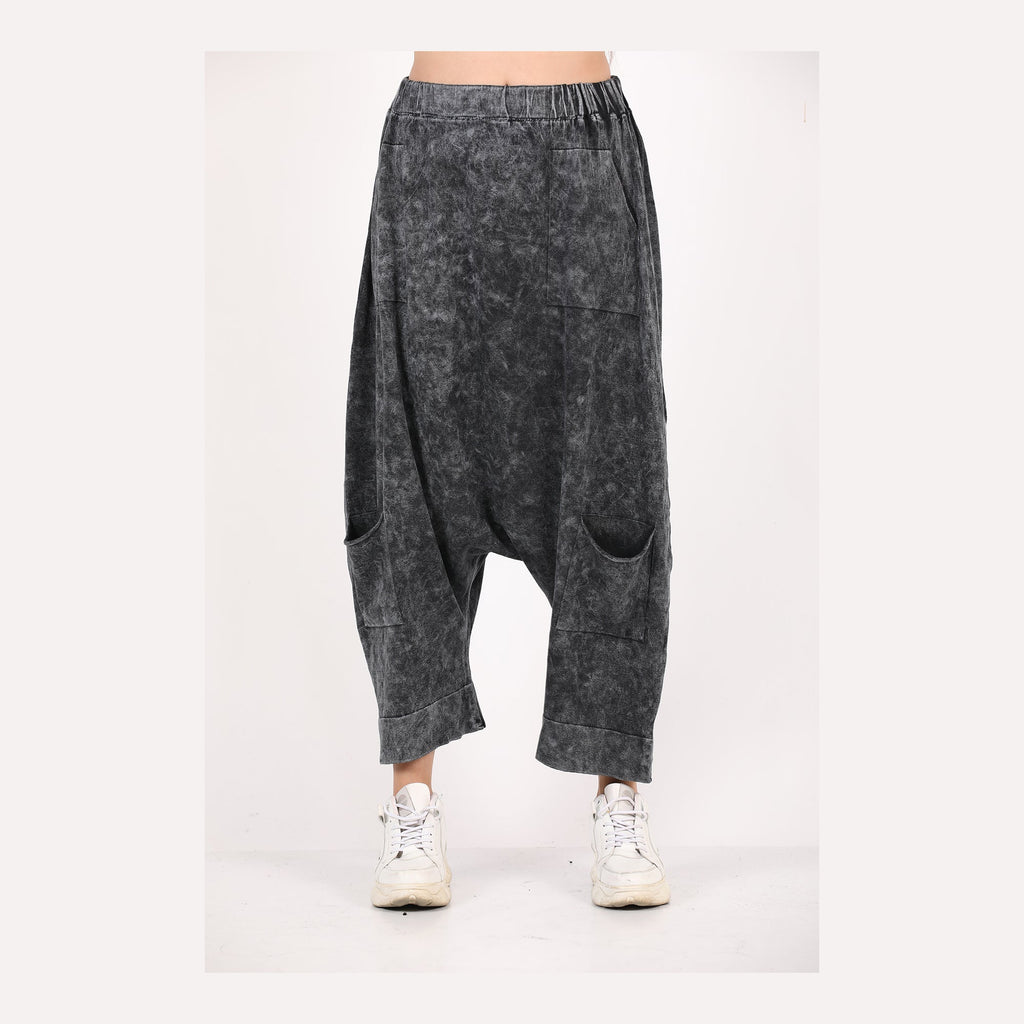 Black Oversize Bohemian Woman Pants with Pocket Details