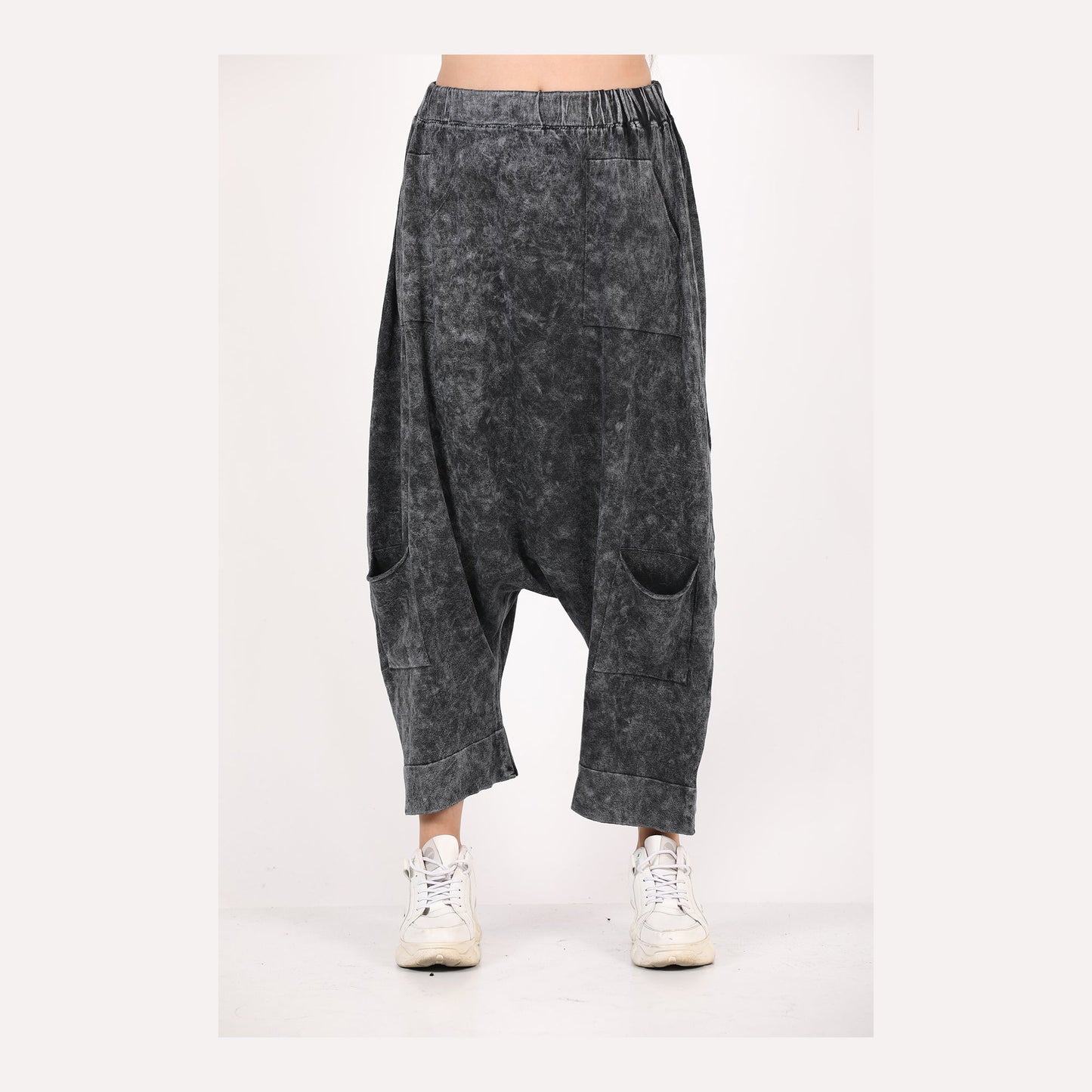 Black Oversize Bohemian Woman Pants with Pocket Details