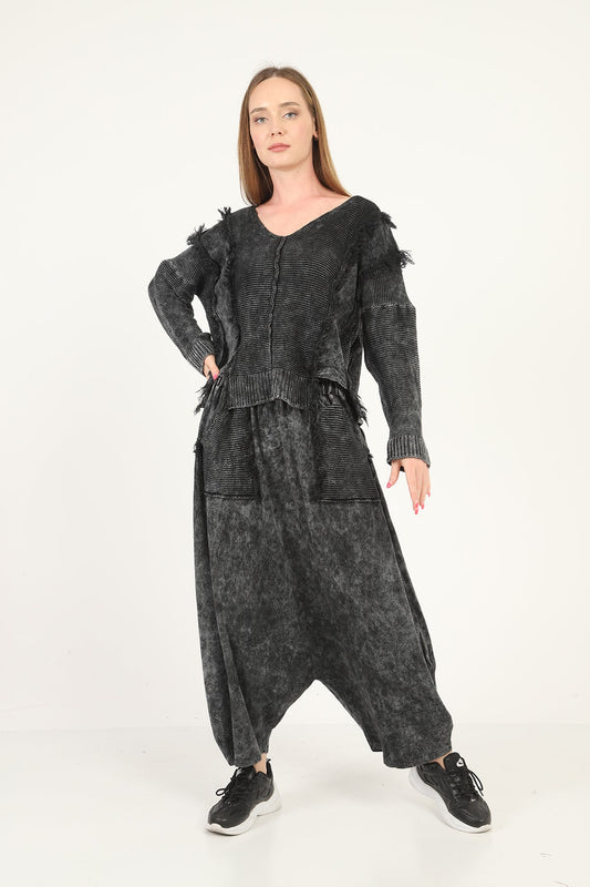 Black  Oversize Bohemian Drop Crotch Woman Pants