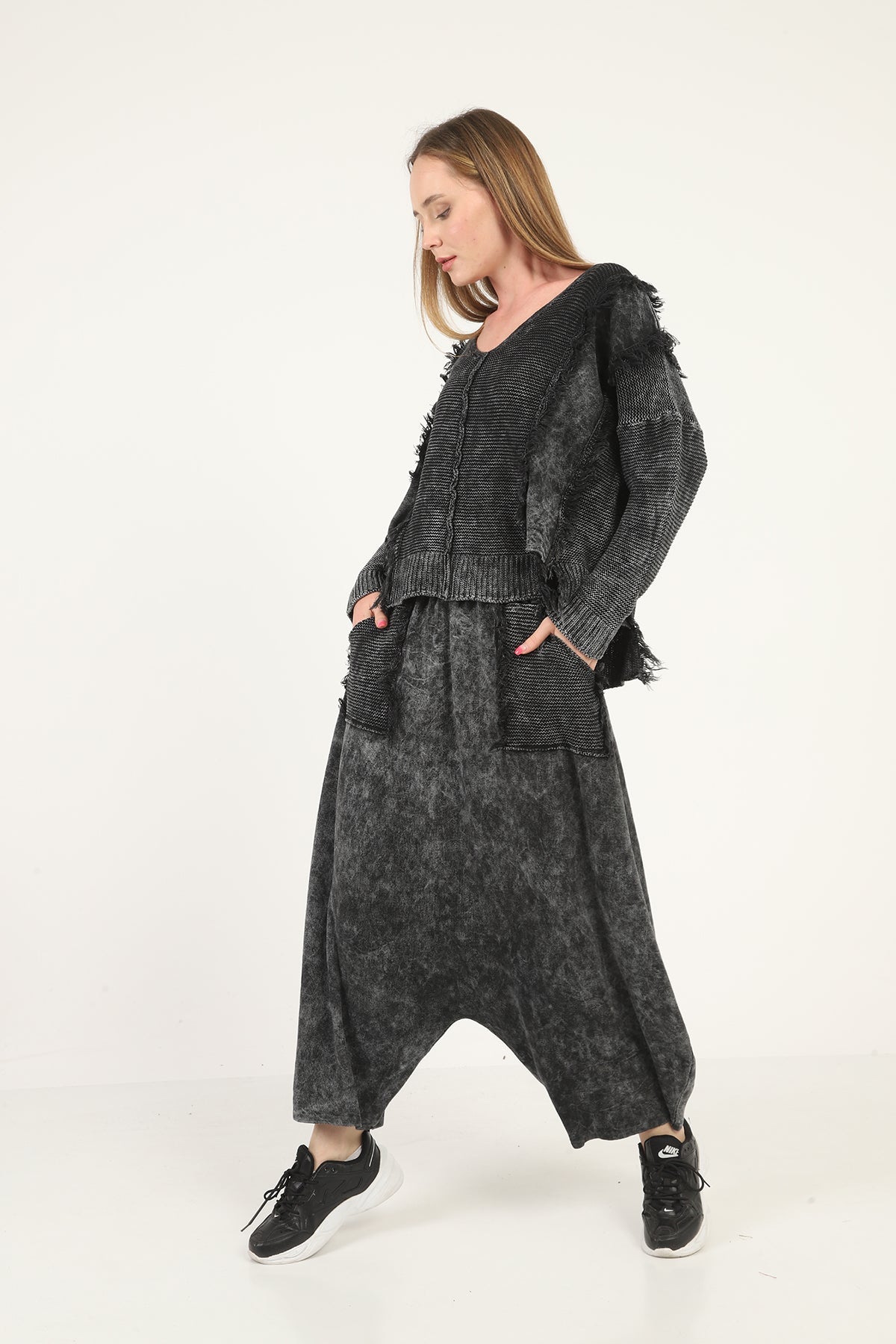 Black  Oversize Bohemian Drop Crotch Woman Pants