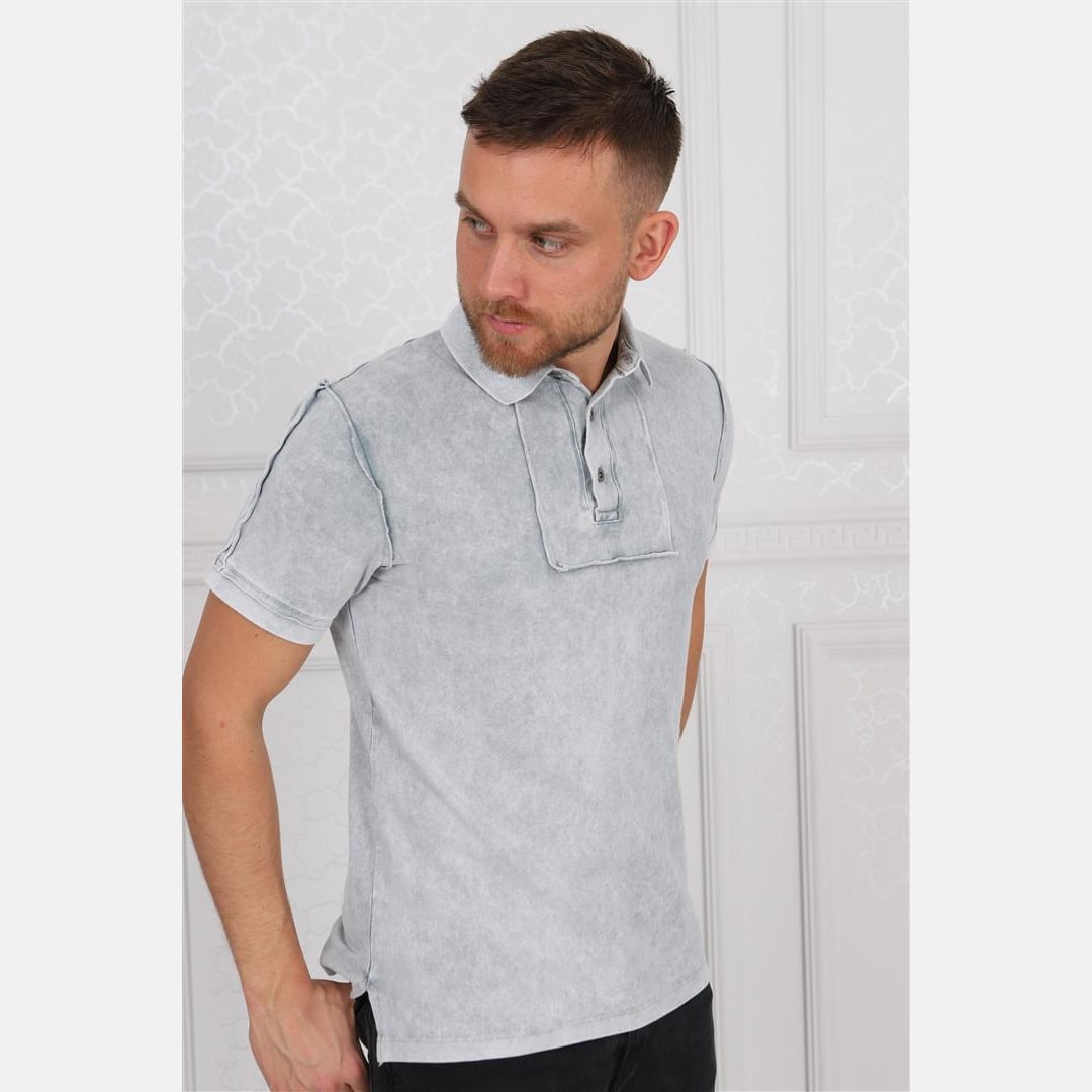 Light Grey Stone Washed Cotton Men's Polo T-Shirt - S-Ponder Shop