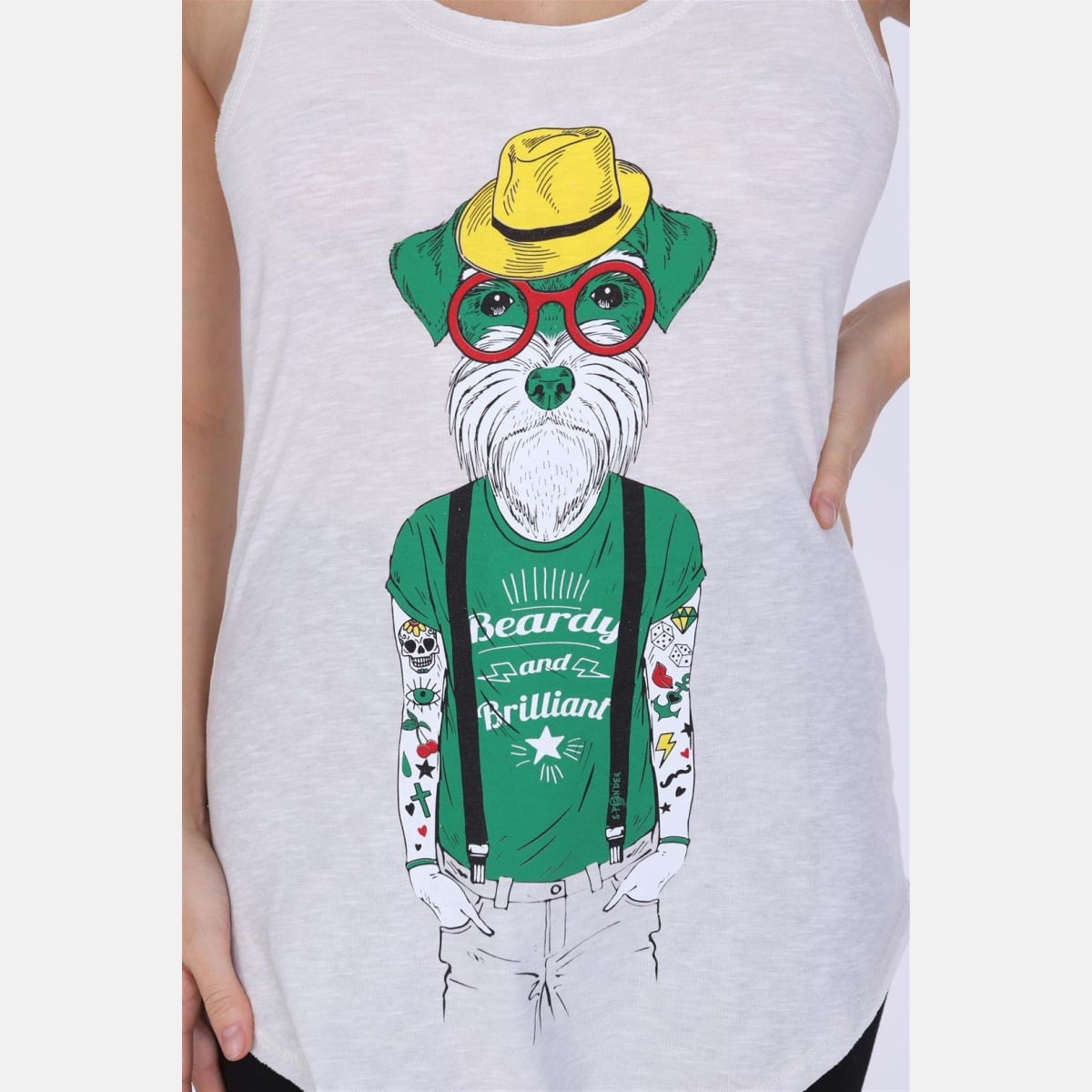 White Beardy Dog Animal Printed Cotton Women Vest - S-Ponder Shop