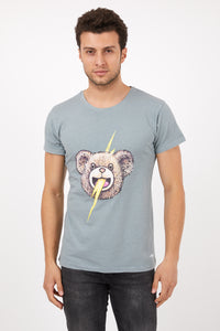 Flash-Bear Design Print Men's Cotton T-Shirt