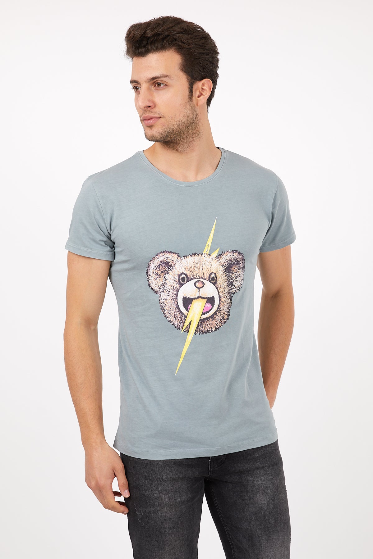 Flash-Bear Design Print Men's Cotton T-Shirt