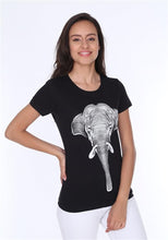 Load image into Gallery viewer, Black Elephant Printed Cotton Women T-shirt Tee Top Timya Wholesale S-Ponder
