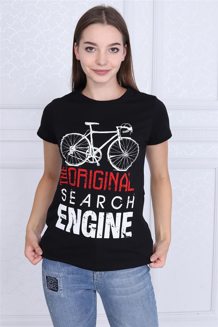 Black Search Engine Bicycle Printed Cotton Women T-shirt, Tee, Top Timya Wholesale S-Ponder