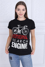 Load image into Gallery viewer, Black Search Engine Bicycle Printed Cotton Women T-shirt, Tee, Top Timya Wholesale S-Ponder
