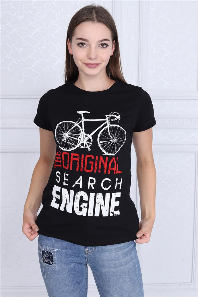 Black Search Engine Bicycle Printed Cotton Women T-shirt, Tee, Top Timya Wholesale S-Ponder