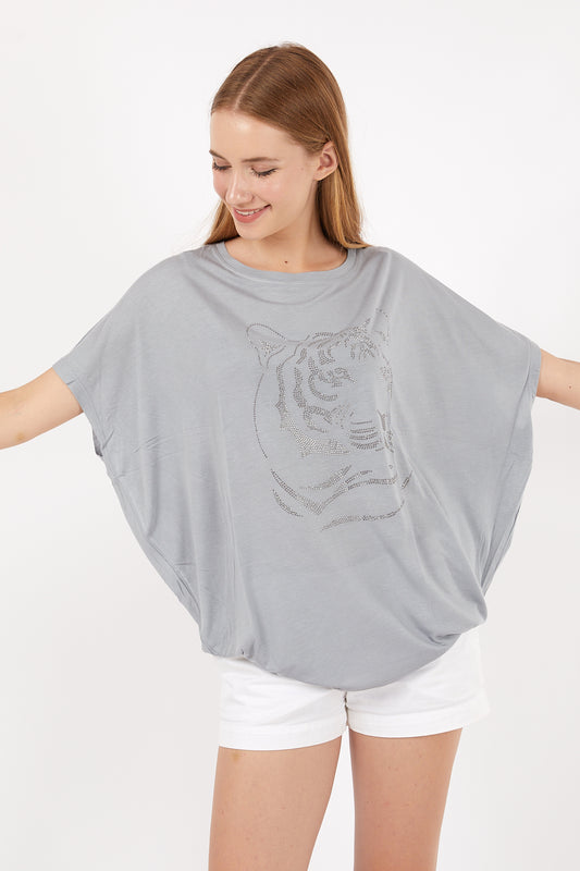 Shinny Tiger Face Animal Print Women Cotton Tops