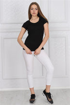 BLACK SKULL BACK CUT OUT PLAIN WOMEN T-SHIRT