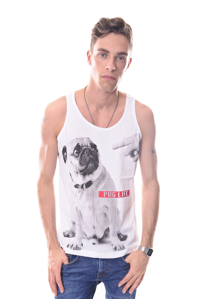 White Dog Pug Life Printed Cotton Vest