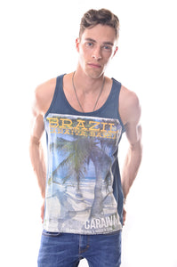 Navy Brazil Printed Cotton Vest