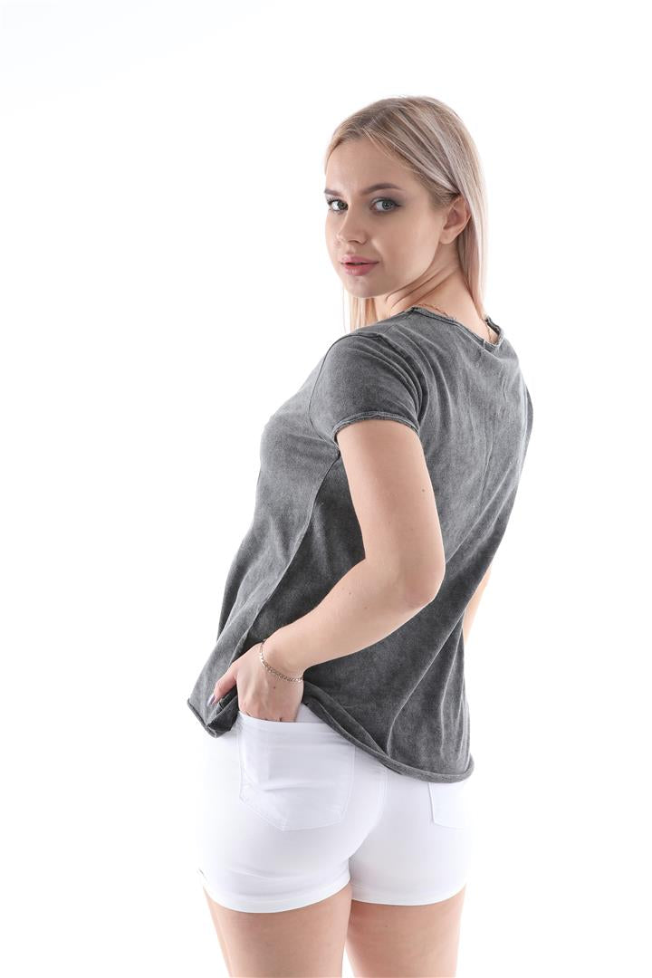 Google Cat Print Women Washed Cotton T-shirt