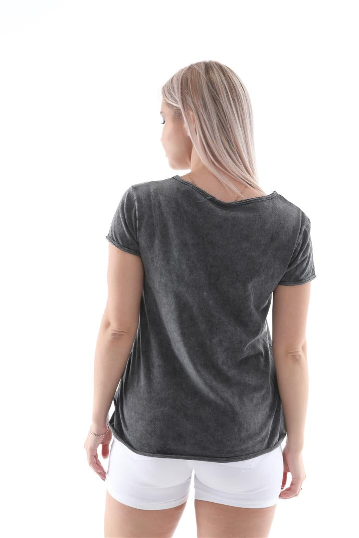 Google Cat Print Women Washed Cotton T-shirt