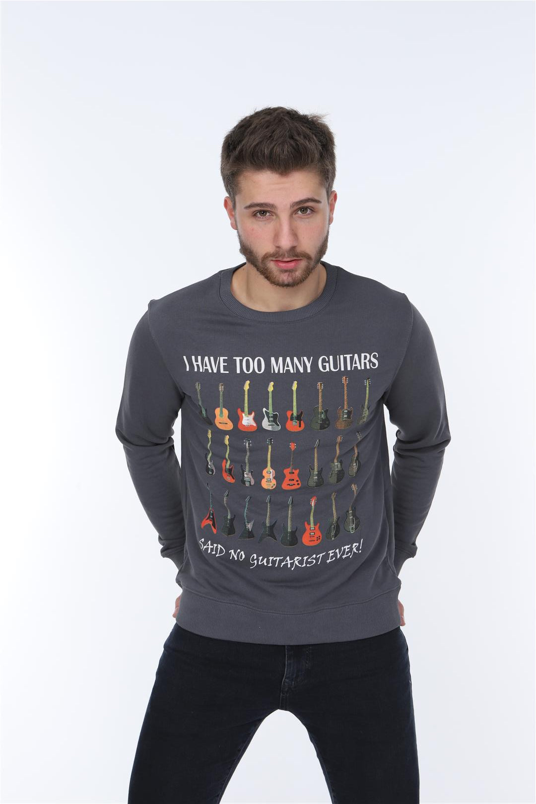 Grey Guitar House Printed Cotton Sweatshirt Timya Wholesale S-Ponder