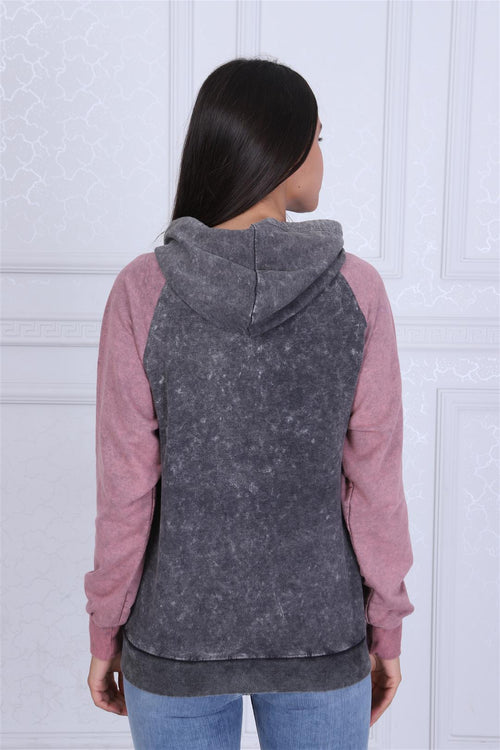 Anthracite Pink Stone Washed Nightmare Printed Cotton Women Boyfriend Cut Hoodie