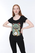 Load image into Gallery viewer, Black Maneki Cat Animal Printed Cotton Women T-shirt Tee Top Timya Wholesale S-Ponder
