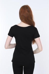 Black Maneki Cat Animal Printed Cotton Women T-shirt