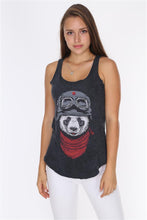 Load image into Gallery viewer, Anthracite Stone Washed Panda Pilot Printed Cotton Women Vest Tank Top Timya Wholesale S-Ponder
