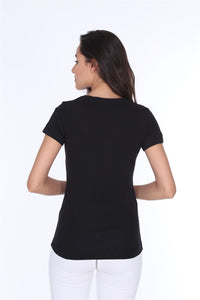 Black Elephant Printed Cotton Women T-shirt