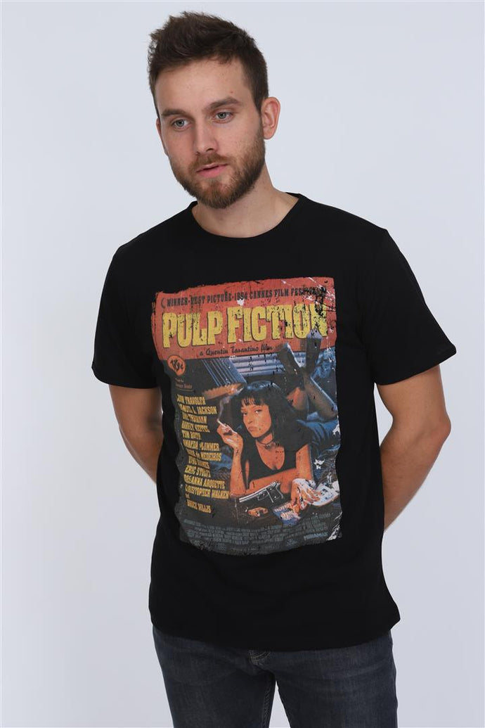 Black Pulp Fiction Printed Cotton T-shirt Tee Top Timya Wholesale S-Ponder