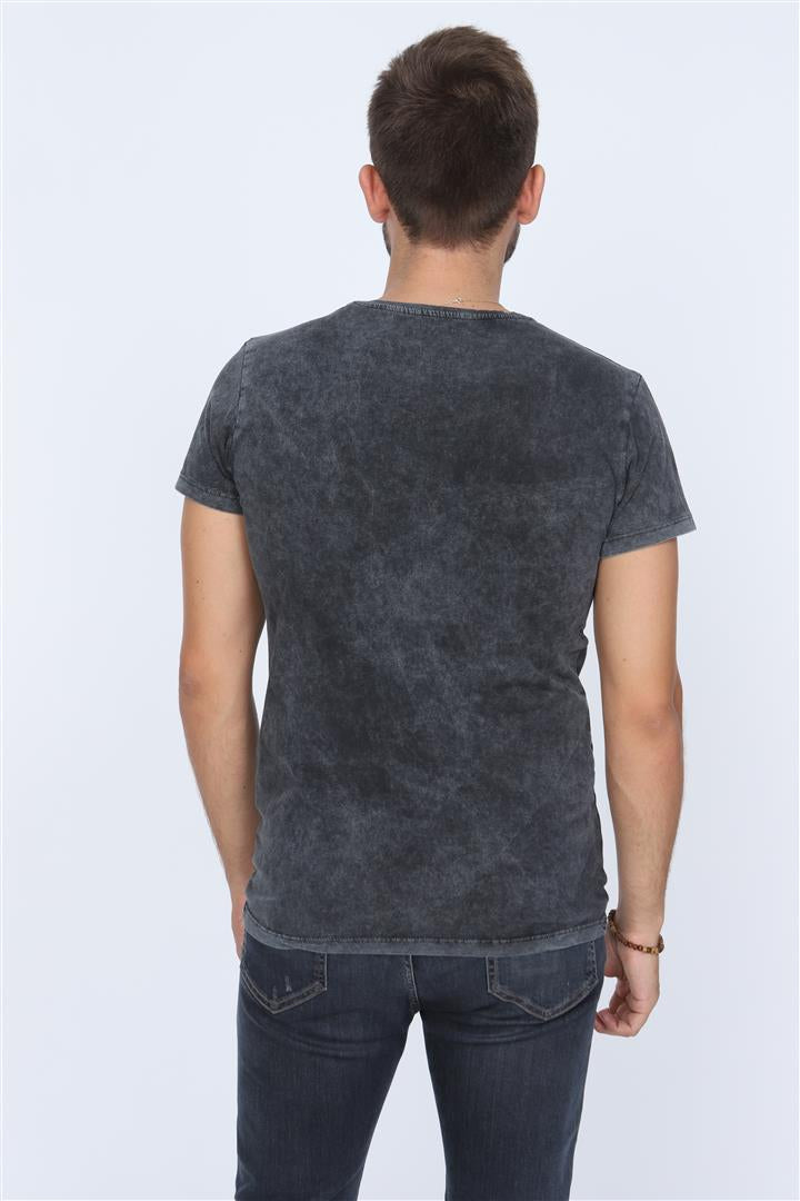 Stone Washed T.M McCARTY Guitar Patent Printed Cotton T-Shirt