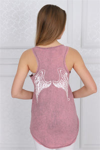 Pink Stone Washed Angel Wings Printed Cotton Women Vest Tank Top Timya Wholesale S-Ponder