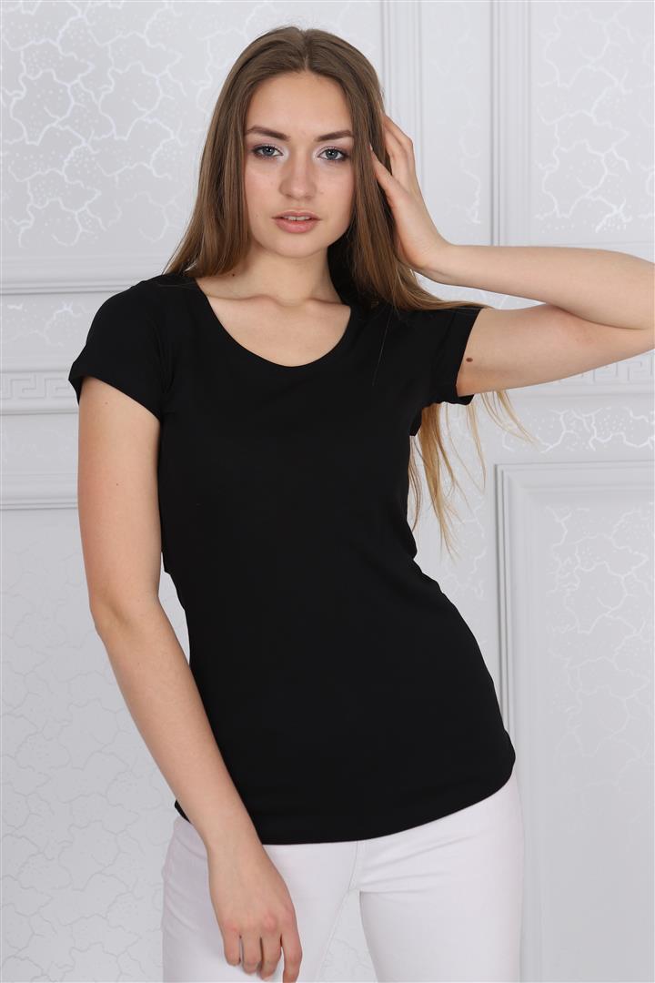BLACK SKULL BACK CUT OUT PLAIN WOMEN T-SHIRT