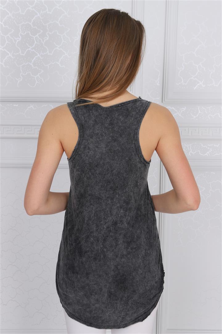 Anthracite Stone Washed Skull Queen Printed Cotton Women Vest
