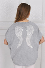 Load image into Gallery viewer, Grey Stone Washed Angel Wings Printed Cotton Women Balloon T-Shirt Tee Top Blousse Timya Wholesale S-Ponder
