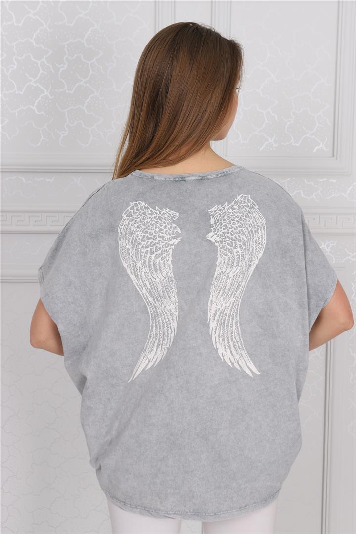 Black Angel Wings Cotton Women Balloon T-Shirt