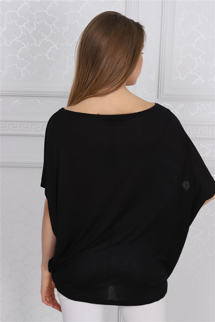 Black Lace Skull Cotton Women Balloon Cut T-Shirt