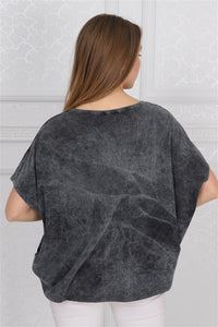 Anthracite Stone Washed Sparkle Star Cotton Women Balloon Cut T-Shirt