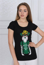 Load image into Gallery viewer, Black Beardy Dog Printed Cotton Women T-Shirt Tee Top Timya Wholesale S-Ponder
