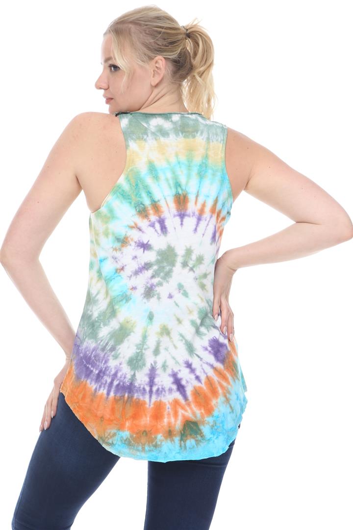 Yellow Round Tie Dye Cotton Women Vest