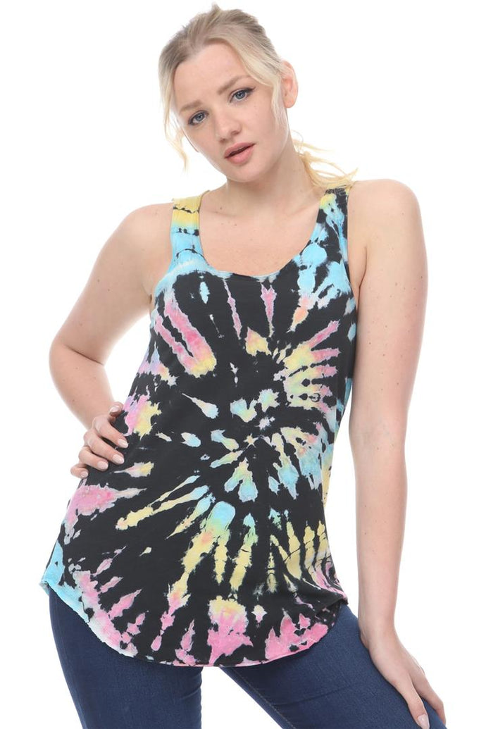 Black Round Tie Dye Cotton Women Vest Tank Top Timya Wholesale S-Ponder