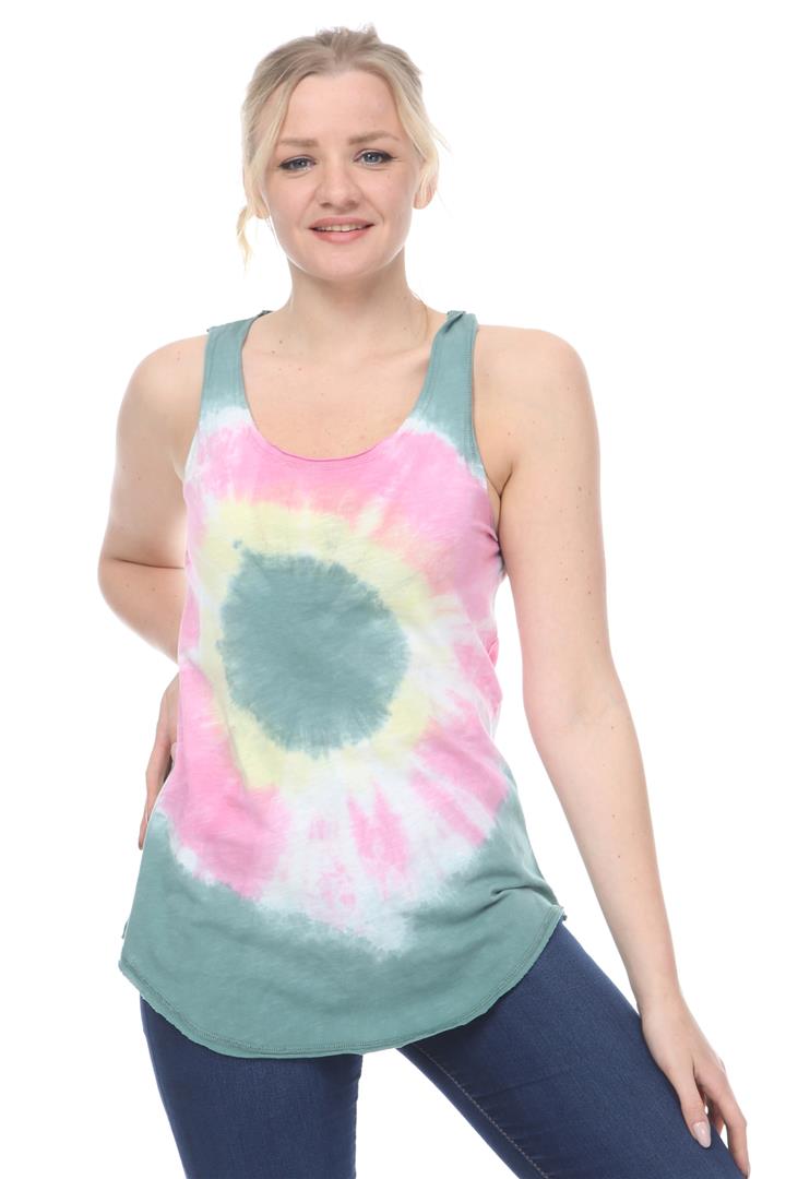 Green Round Tie Dye Cotton Women Vest Tank Top Timya Wholesale S-Ponder