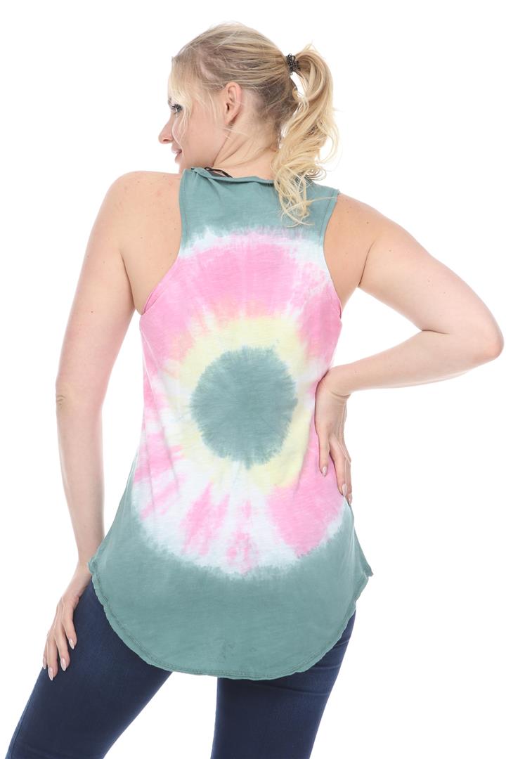 Green Round Tie Dye Cotton Women Vest