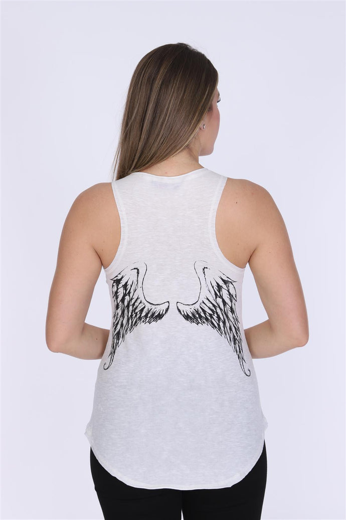 Stone Washed  Angel Wings  Printed  Back Cotton Women Vest