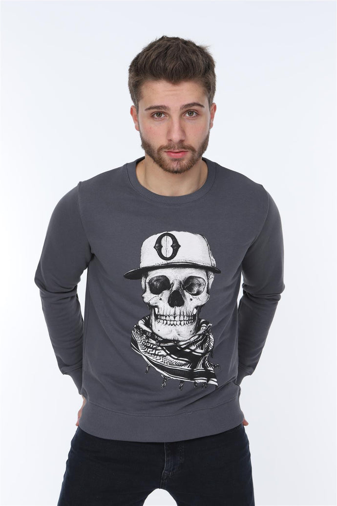 Grey Scarf Skull Printed Cotton Sweatshirt Timya Wholesale S-Ponder