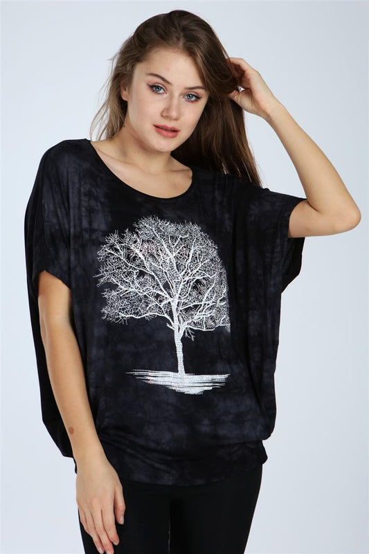 Shinny Tree Of Life Women Cotton Tops