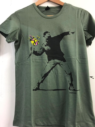 Green The Flower Bomb Thrower by Banksy Cotton Kids Junior Child T-Shirt Tee Top Timya Wholesale S-Ponder