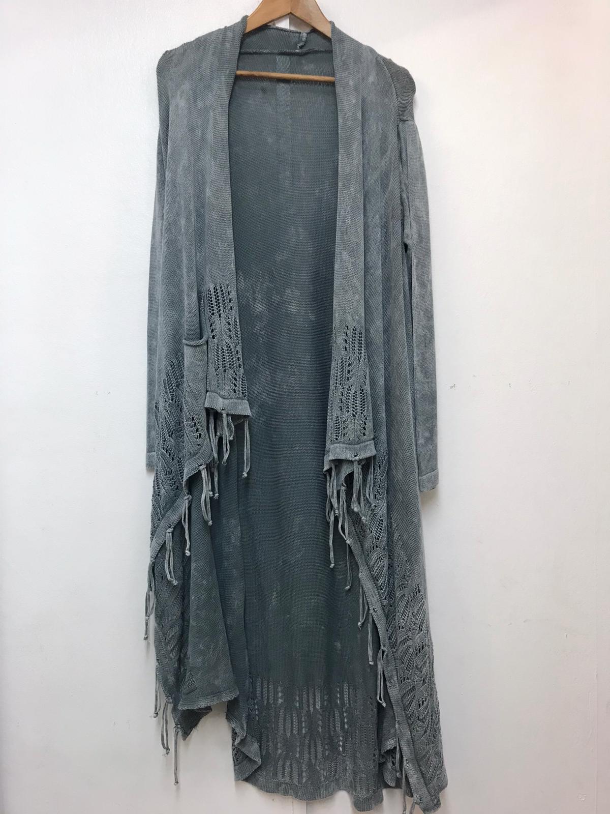 Long  Asymmetric Tassel  Washed Cotton Women  Cardigan